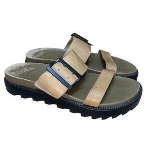SOREL Roaming Sage Green Leather Buckle Chunky Slides Sandals   Size: US 7.5